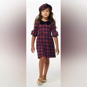 Janie And Jack Plaid Velvet Collar Dress Size 4/4T Red Navy Formal Holiday